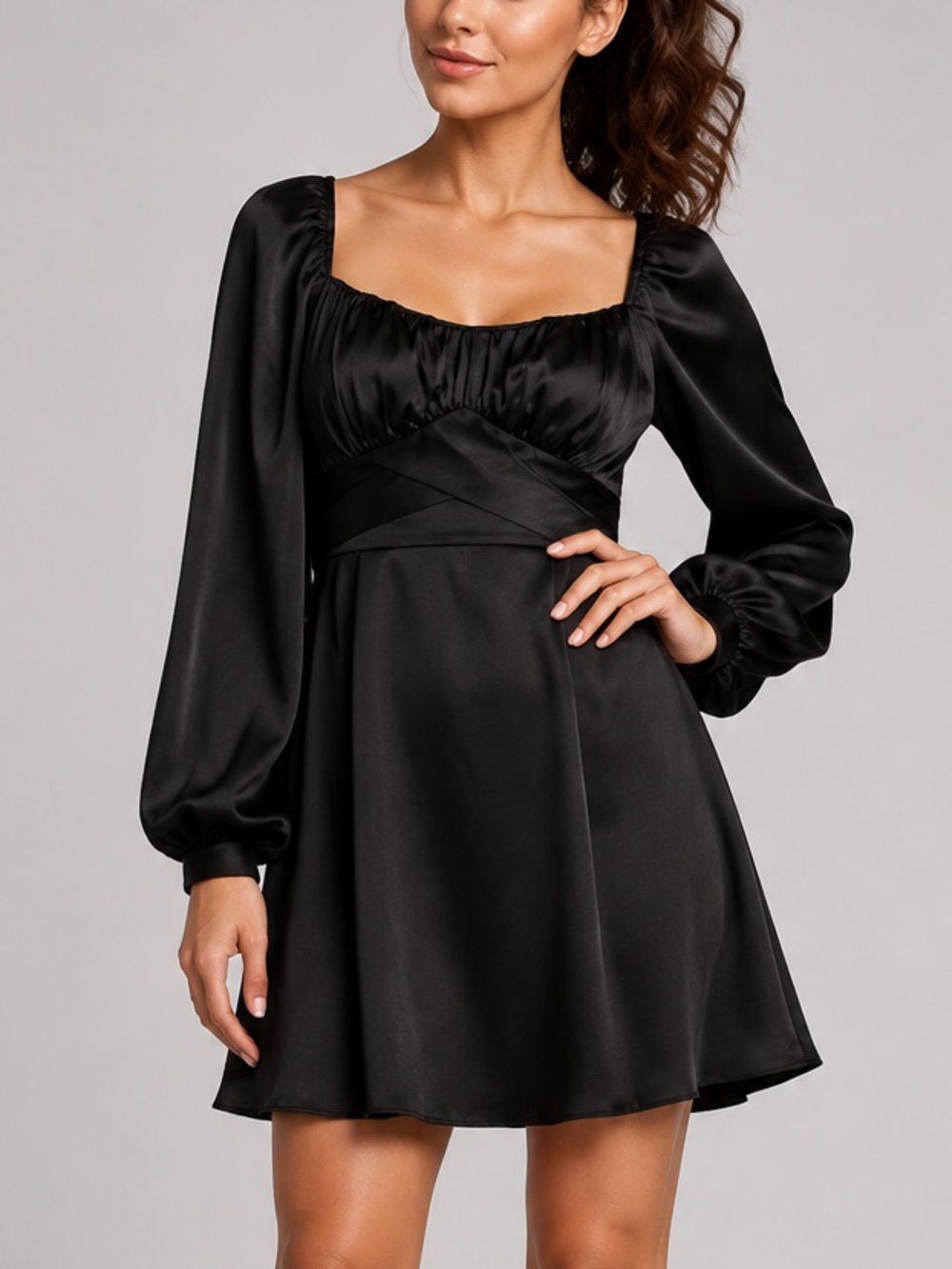 🆕🖤B. Darlin Black Satin Mini Dress Cocktail Party Holiday Evening Fit Size 15/16